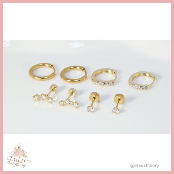 14K Gold Hoop Earrings Set, 3 Pairs, Hypoallergenic, Cartilage Studs - Picture 8 of 8